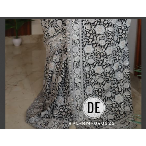 Lucknow chikankarai handwork in georgette silk fabric with a finely ...