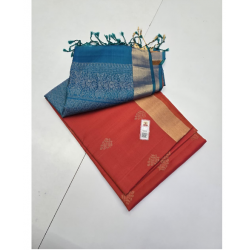 :Pure Soft Kanchipuram silk  saree with contrast color border with weaving work ,-AZ-804-B